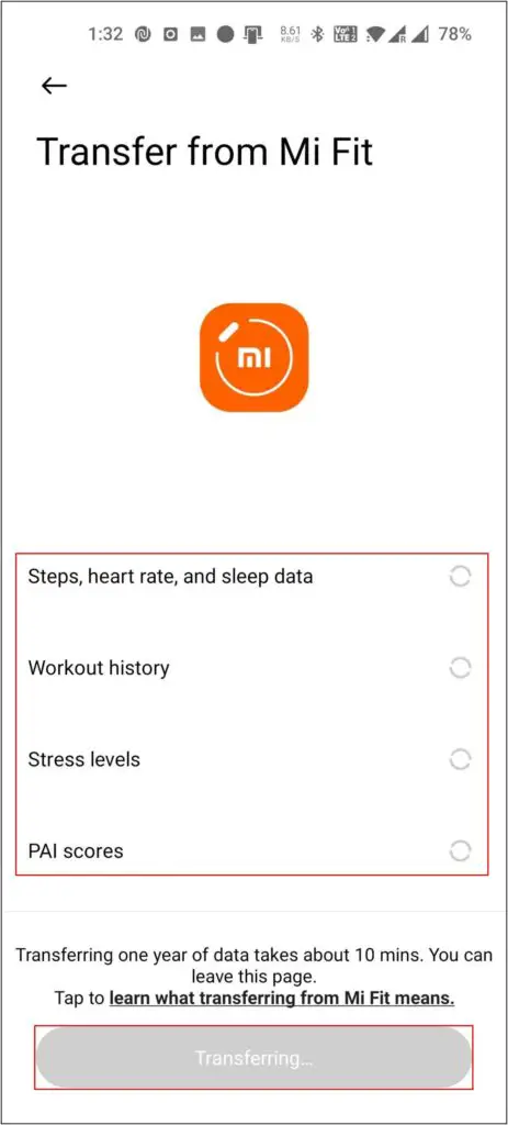 Transfer Mi Band Data to Xiaomi Redmi Watch