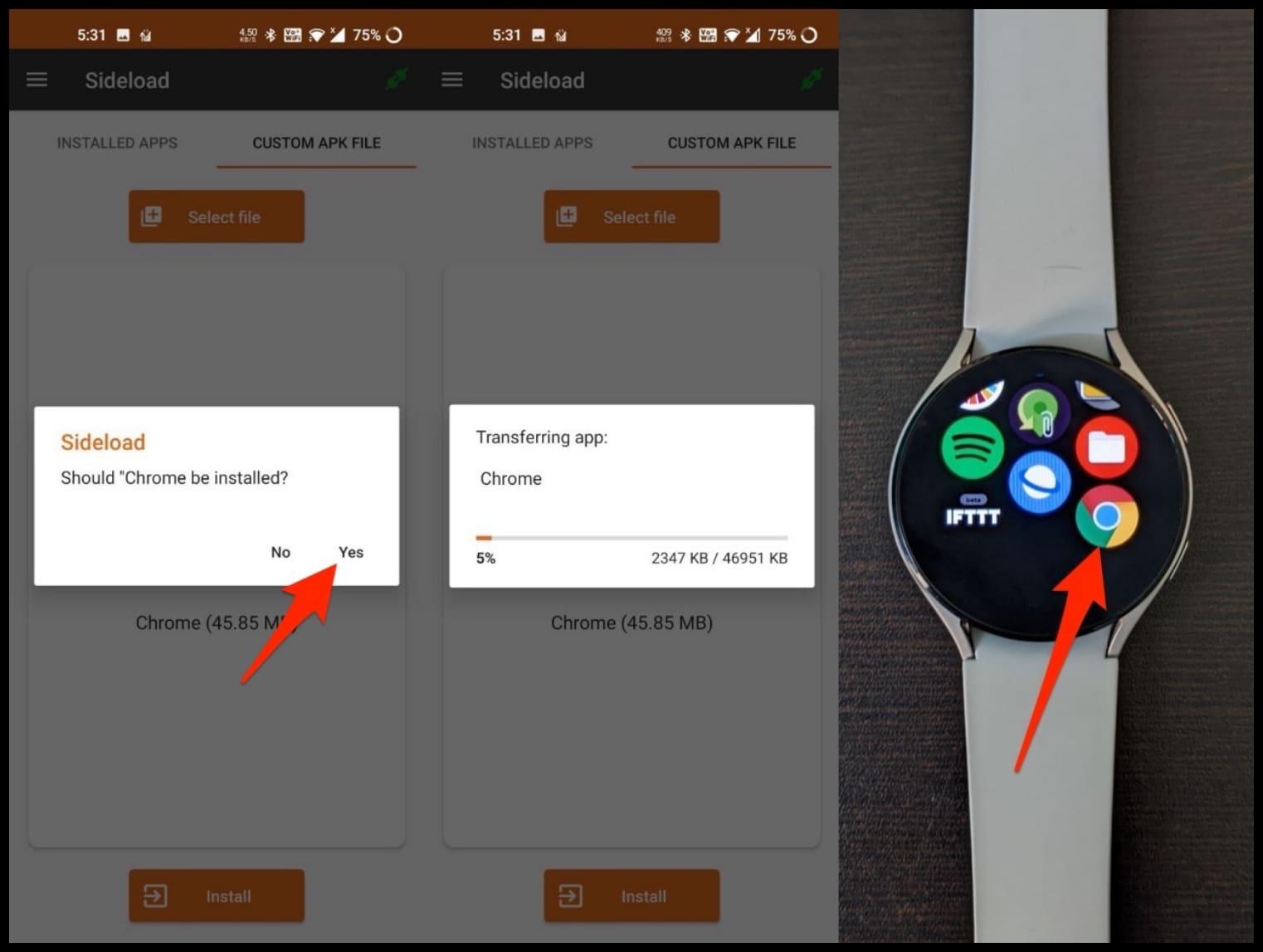 Install Chrome APK on Galaxy Watch 4