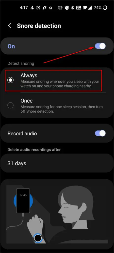 Snore Detection on Galaxy Watch 4