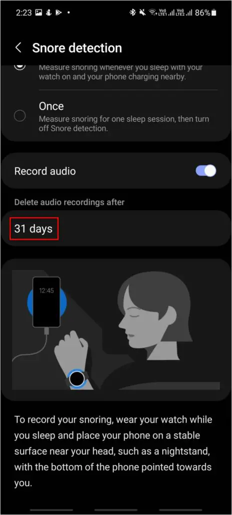 Enable Snore Detection on Galaxy Watch 4