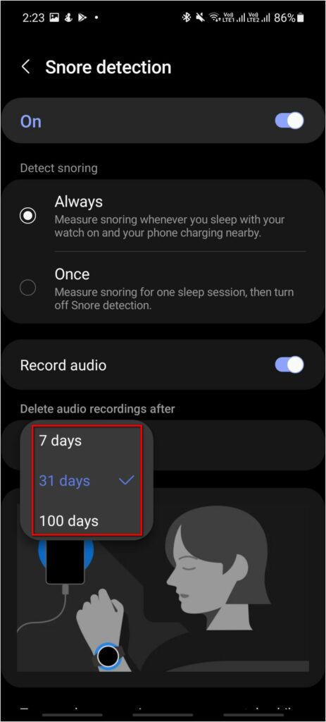 Enable Snore Detection on Galaxy Watch 4