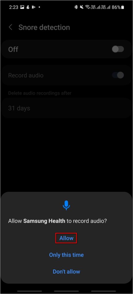 Enable Snore Detection on Galaxy Watch 4