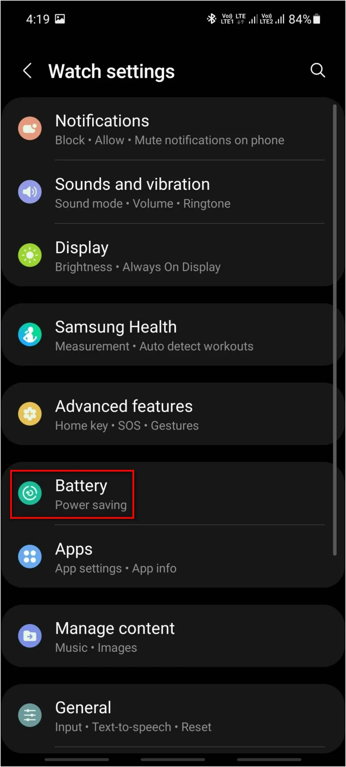 Apps Consuming Battery on Galaxy Watch 4